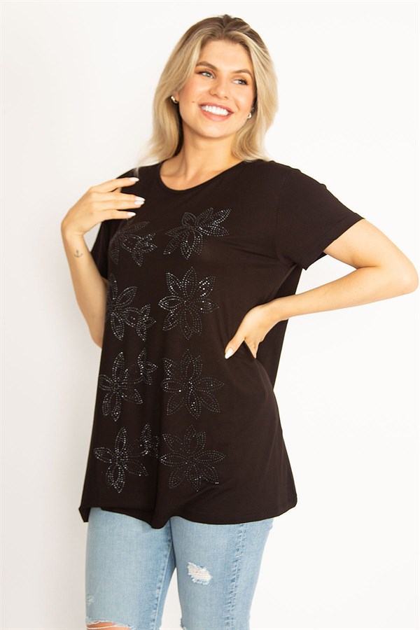 Kadın Siyah Taş Detaylı Bluz 65N34565