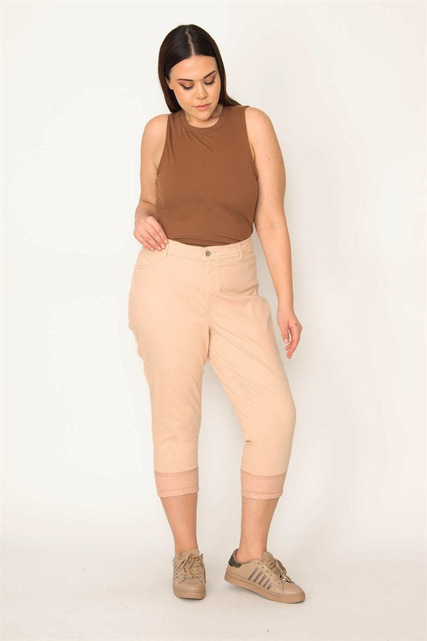 Kadın Vizon Paçası Tül Detaylı Likralı 5 Cep Kapri 65N31614