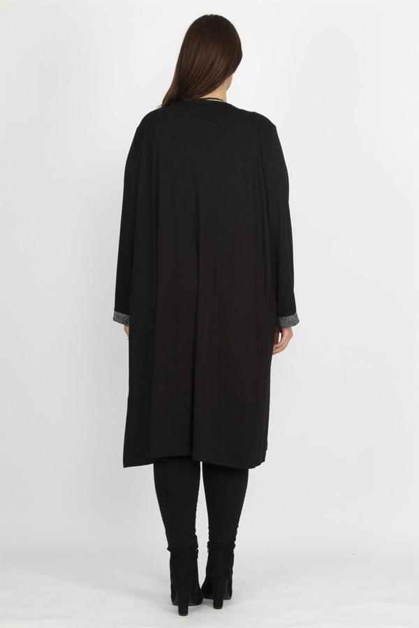 Gilet long noir pour femme avec détails pailletés 65N19839