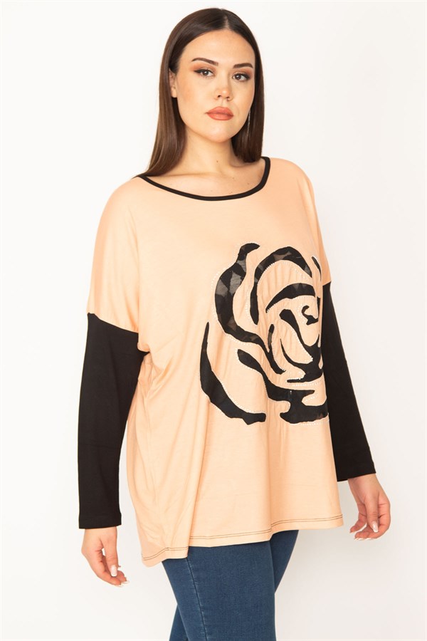 Kadın Gri Önü Flok Desen Ve Taş Detaylı İki Renkli Tunik 65N31412