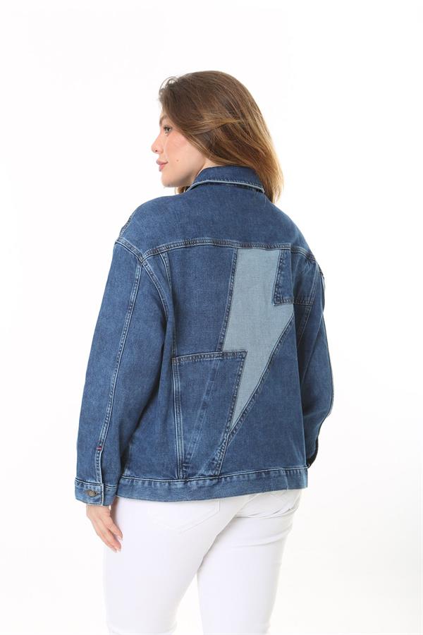 Kadın Büyük Beden Lacivert Sırt Detaylı Kot Mont 65N37470