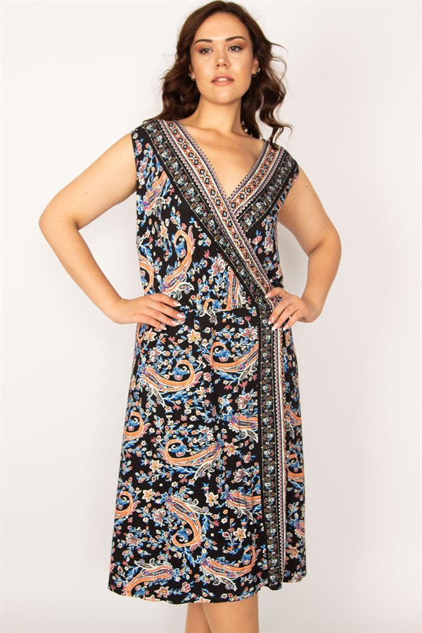 Kadın Renkli Şal Desen Kapalı Anvelop Elbise 65N33625