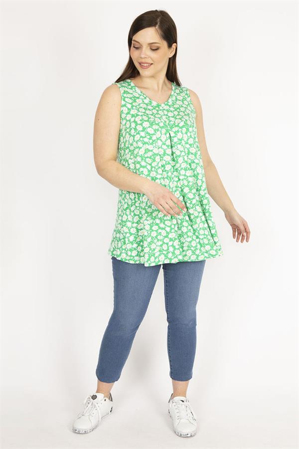 Kadın Kırmızı Büyük Beden Önü A Pileli V Yakalı Tunik