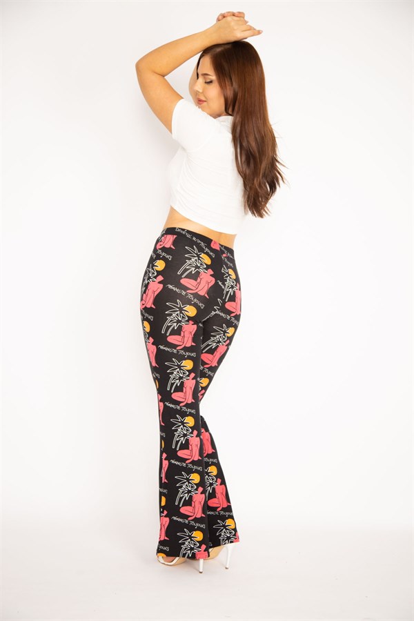 Kadın Renkli Geniş Paçalı Desenli Viskon Tayt 65N34885