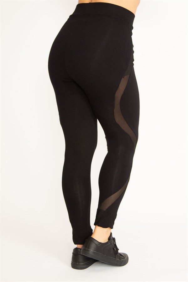 Kadın Siyah Tül Detaylı Viskon Tayt 65N34706