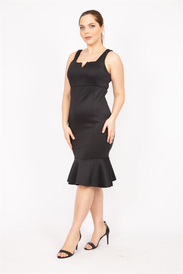 Robe noire grande taille pour femme avec jupe à volants et col
