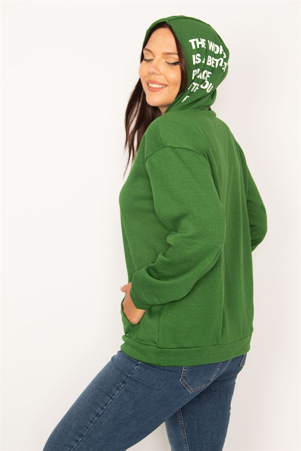 Women's White Hooded Kangaroo Pocket Fleece Sweatshirt with Raised Inside 65N34583