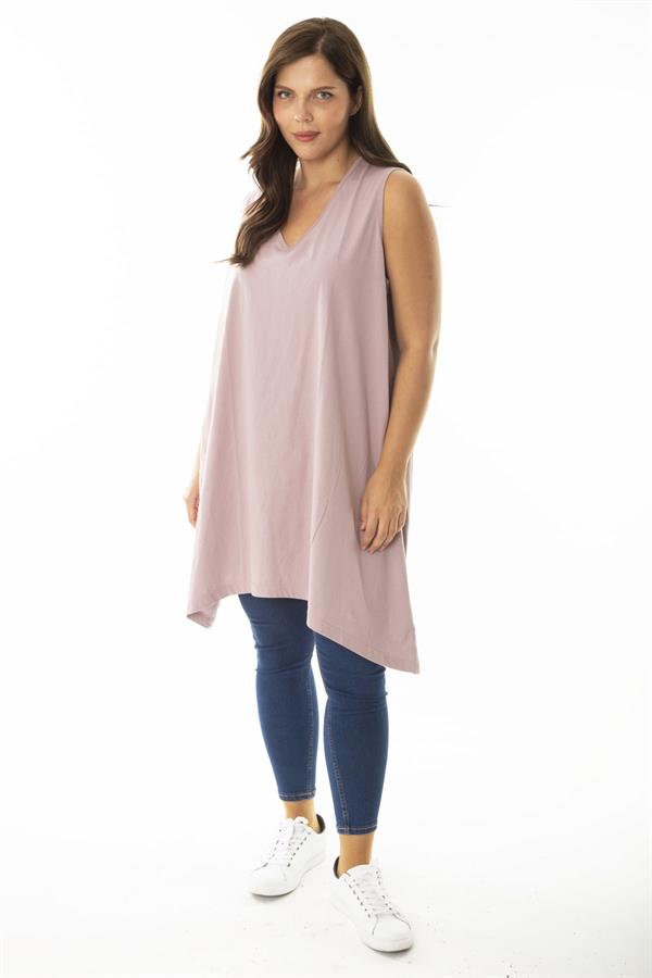 Kadın Büyük Beden Somon V Yakalı Uzun Kolsuz Bluz 65N36920