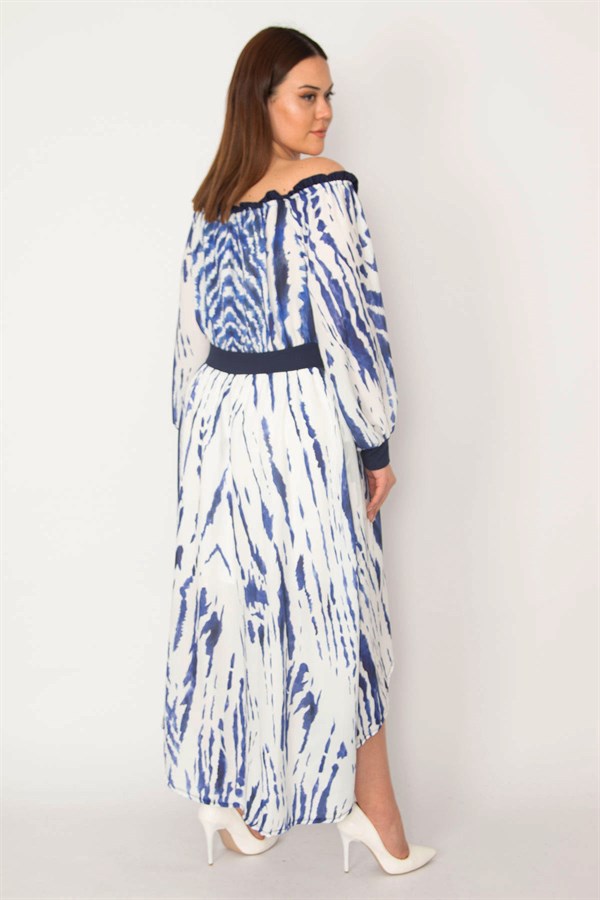 KADIN SAKS MADONNA YAKA ETEĞİ KAPALI ANVELOP ASTARLI KREP ŞİFON ELBİSE