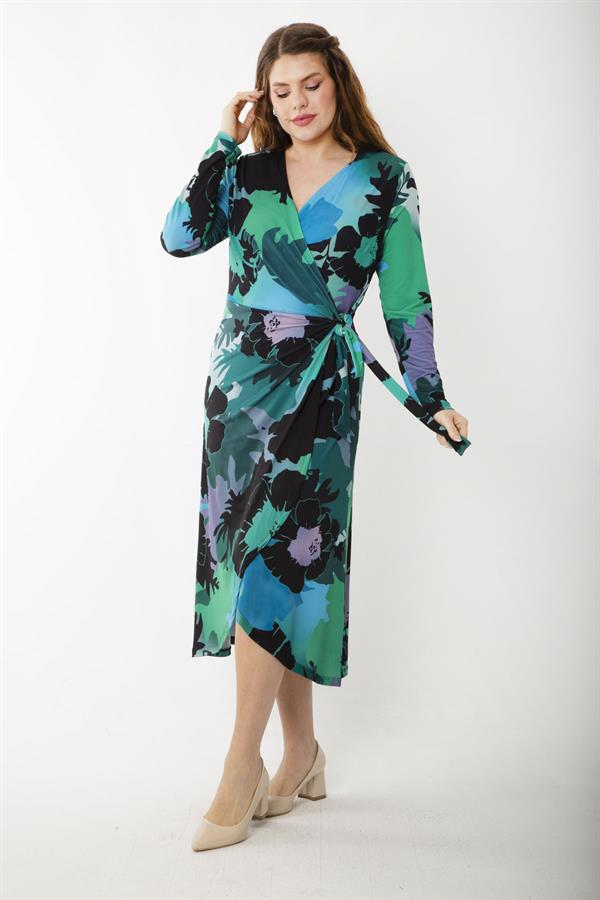 WOMEN'S GREEN SIDE TIE WRAPPED DRESS 26A37260