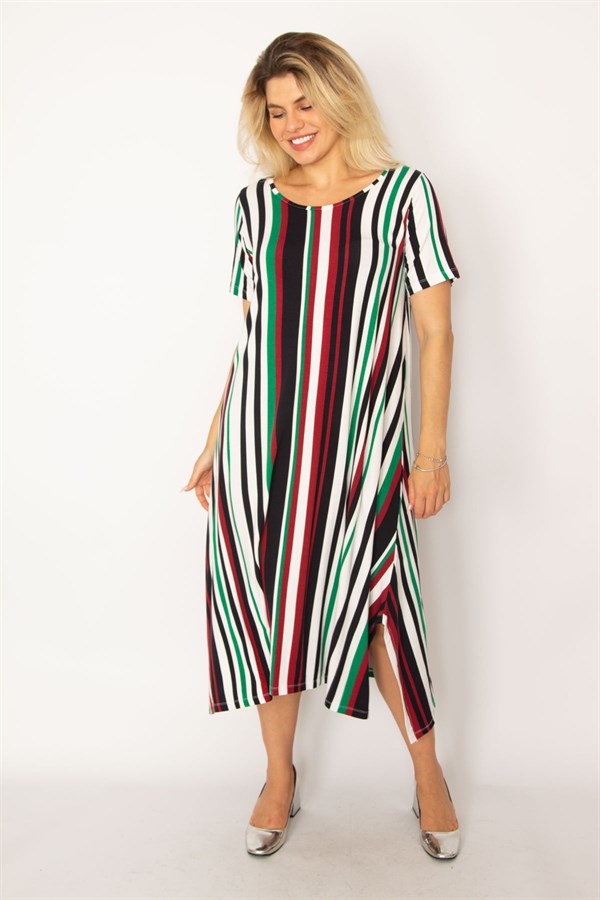 Kadın Renkli Yan Yırtmaçlı Renkli Uzun Elbise 65N34267