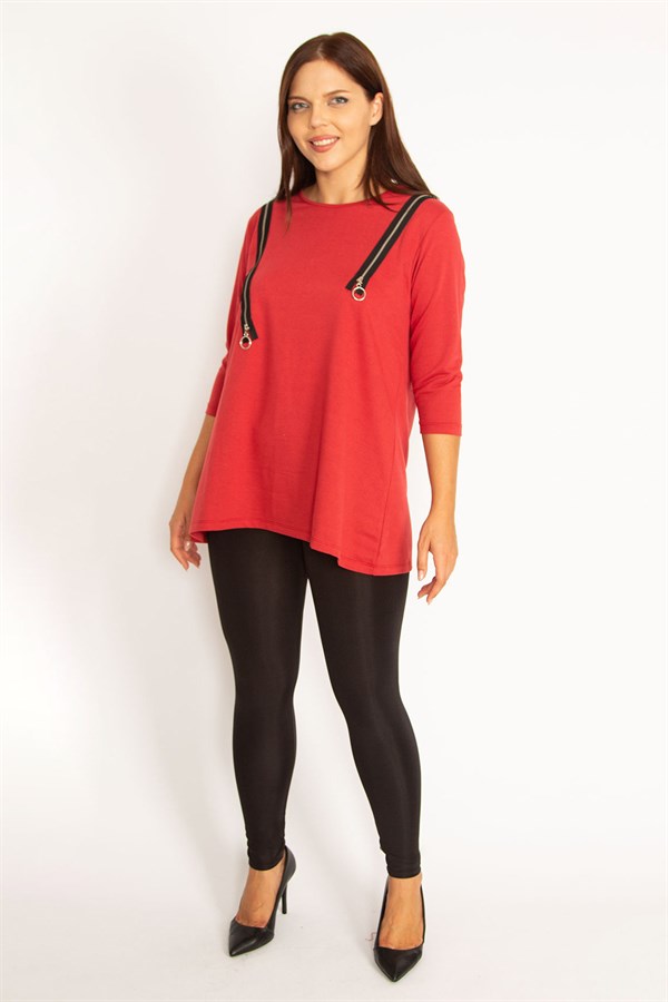 Women's Burgundy Ornamental Zippered Sweatshirt 65N34599