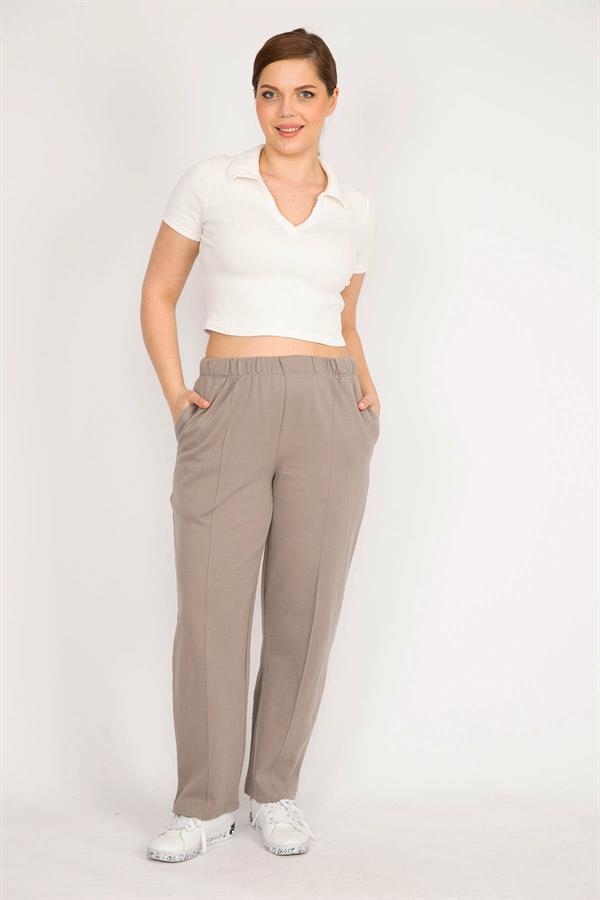 Kadın Siyah Büyük Beden Çima Dikişli Yan Cepli Eşofman Alt