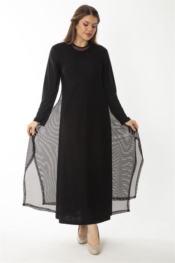 Kadın Büyük Beden Siyah Dışı File İç Elbiseli İkili Elbise 65N37033