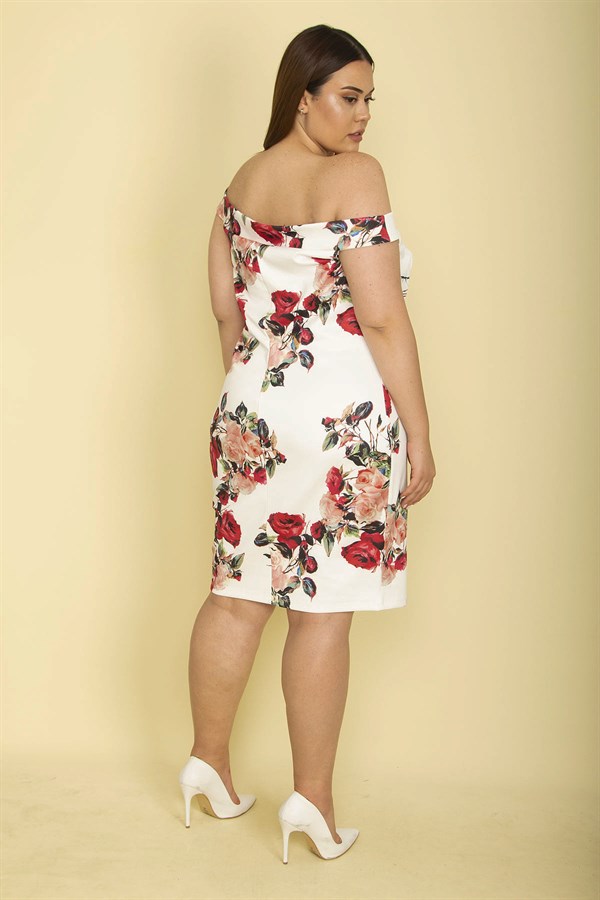 Kadın Kemik Yaka Detaylı Çiçek Desenli Elbise 65N27911