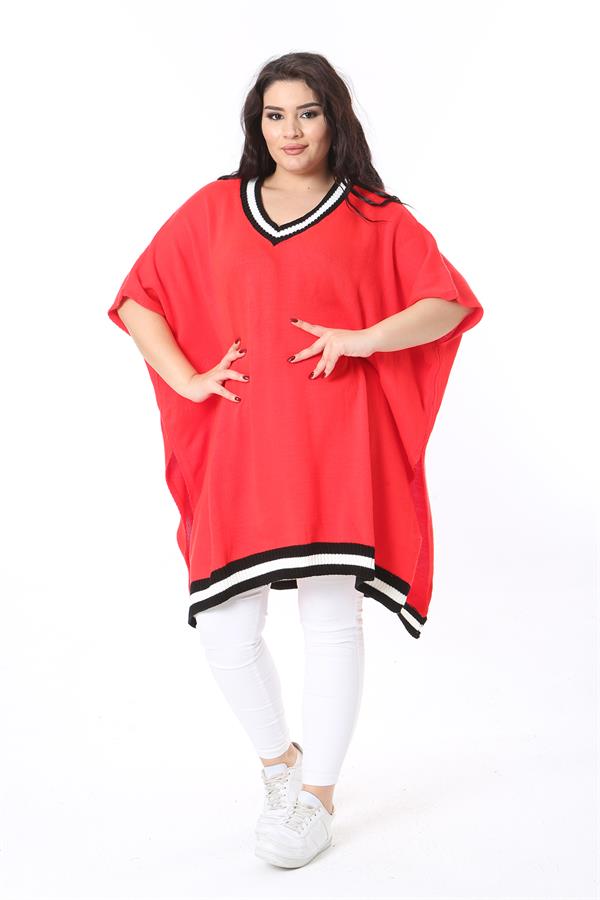 Kadın Büyük Beden Fujya V Yakalı Triko Panço 65N38571