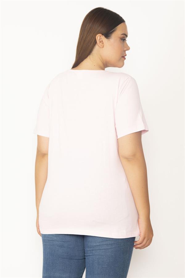 Women's White V-Neck Oversize Basic T-Shirt 65N27096