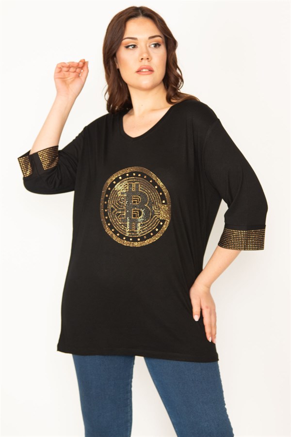 Kadın Siyah Taş Detaylı Tunik 65N32428