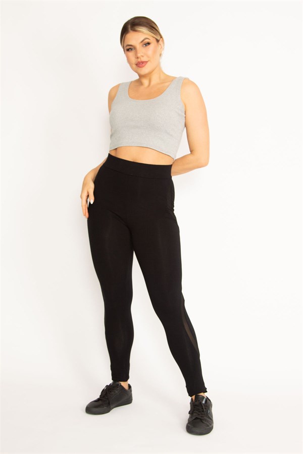 Kadın Siyah Tül Detaylı Viskon Tayt 65N34706