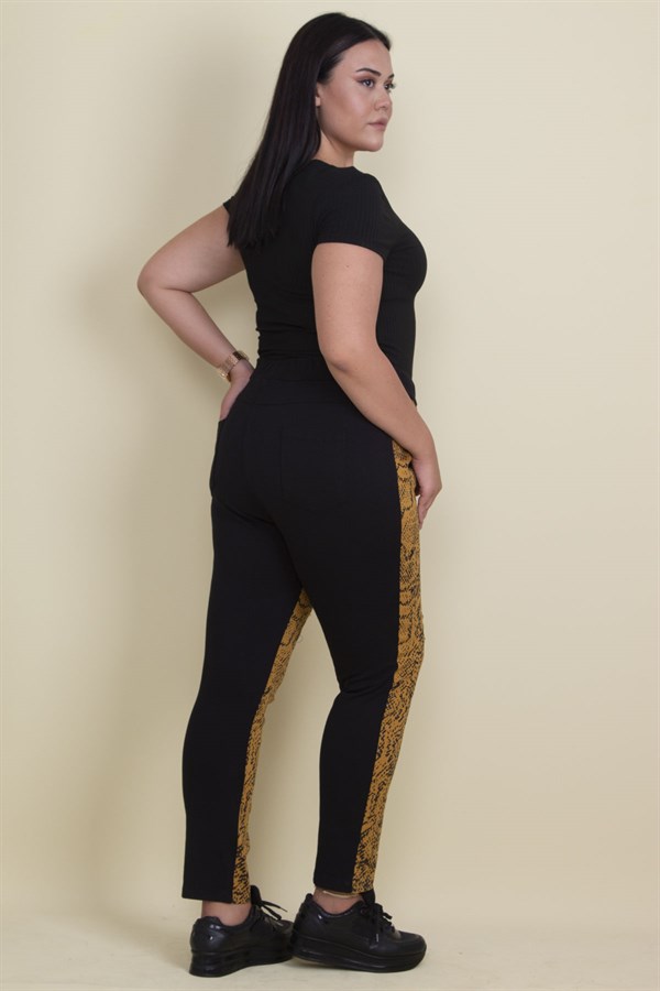 Kadın Beyaz Lak Desenli Bel Lastikli Cepli Pantolon 65N17892