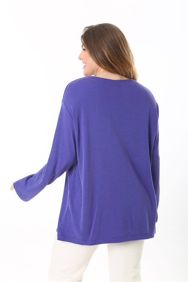 Kadın Büyük Beden Eflatun Bisiklet Yakalı Uzun Kollu Bluz 65N37498