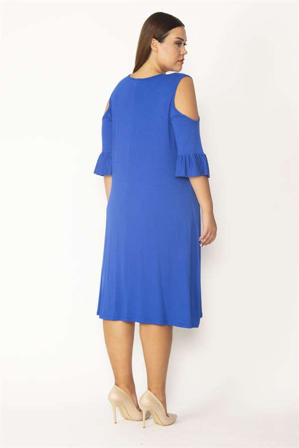 Kadın Haki Omuz Dekolteli Göğüs Büzgü Ve Kol Volan Detaylı Viskon Elbise 65N27447