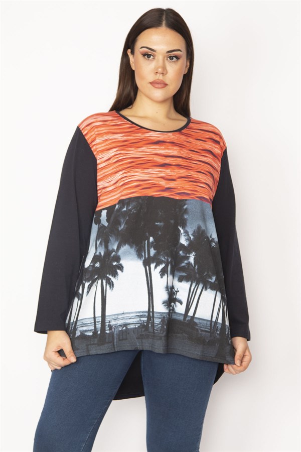 Kadın Lacivert Ön Baskılı Bluz 65N29544