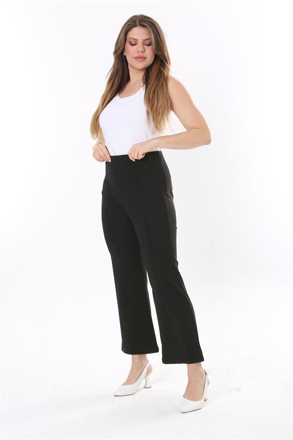 Kadın Büyük Beden Siyah Gizli Kemer Önü Çima Dikişli Likralı Pantolon 65N37903