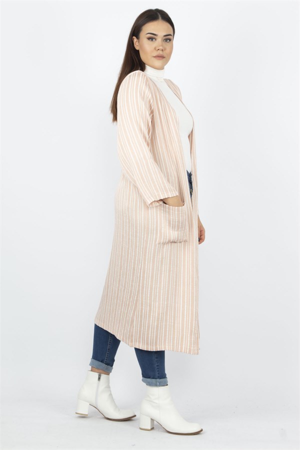 Kadın Pudra Cep Detaylı Çizgili Kap 65N33162