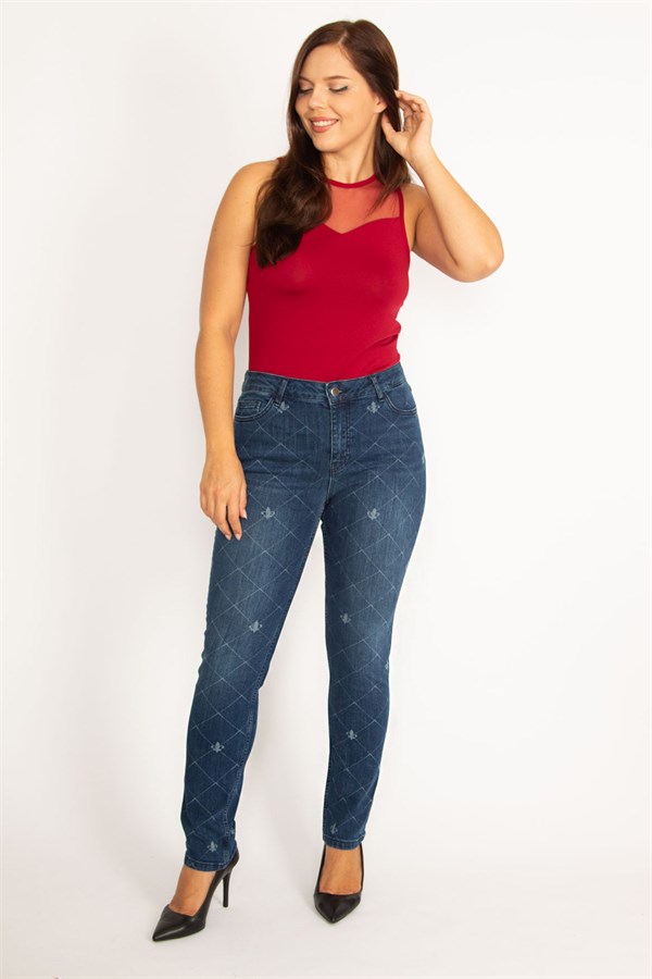 Kadın Lacivert Likralı 5 Cep Kot Pantolon 65N34535