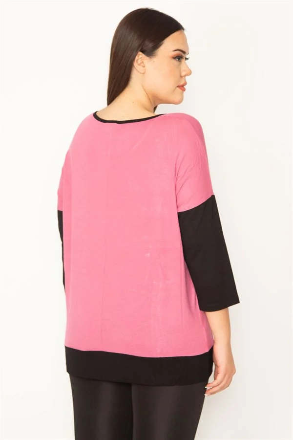 Kadın Gül Kurusu Önü Baskı Ve Taş Detaylı İki Renkli Tunik 65N31413