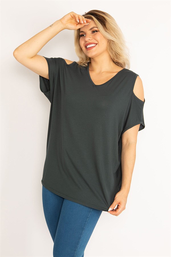 Kadın Yeşil Omuz Dekolteli Bluz 65N34630