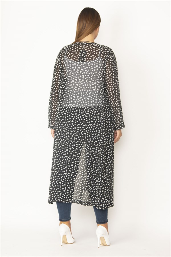 Kadın Kırmızı Şifon Kumaş Desenli Uzun Hırka 65N28497