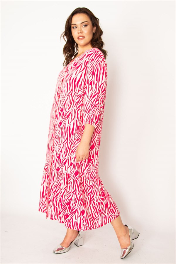 Kadın Fujya Dokuma Viskon Kumaş Ön Düğmeli Etek Ucu Katlı Elbise 65N33531