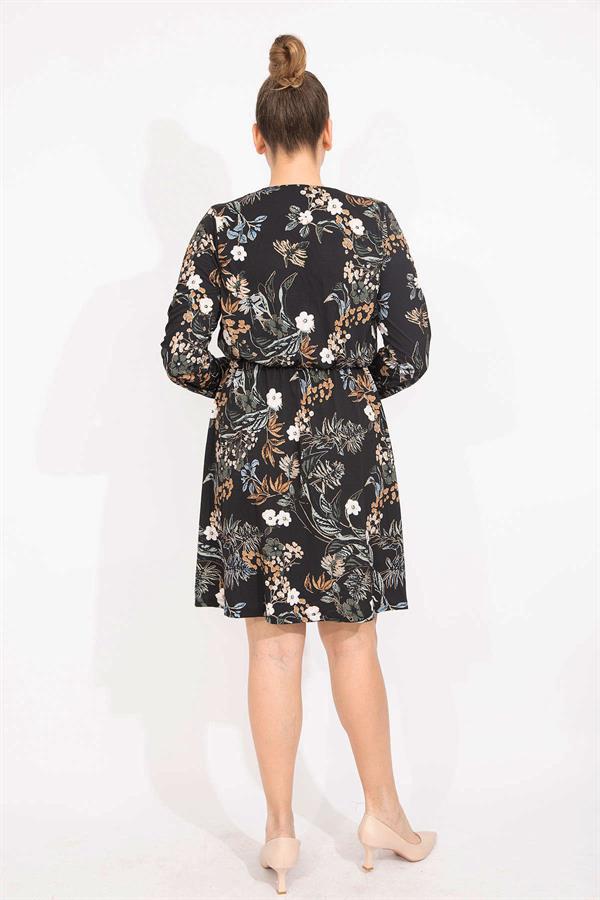 Kadın Siyah Anvelop Yaka Uzun Kollu Elbise 65N35520