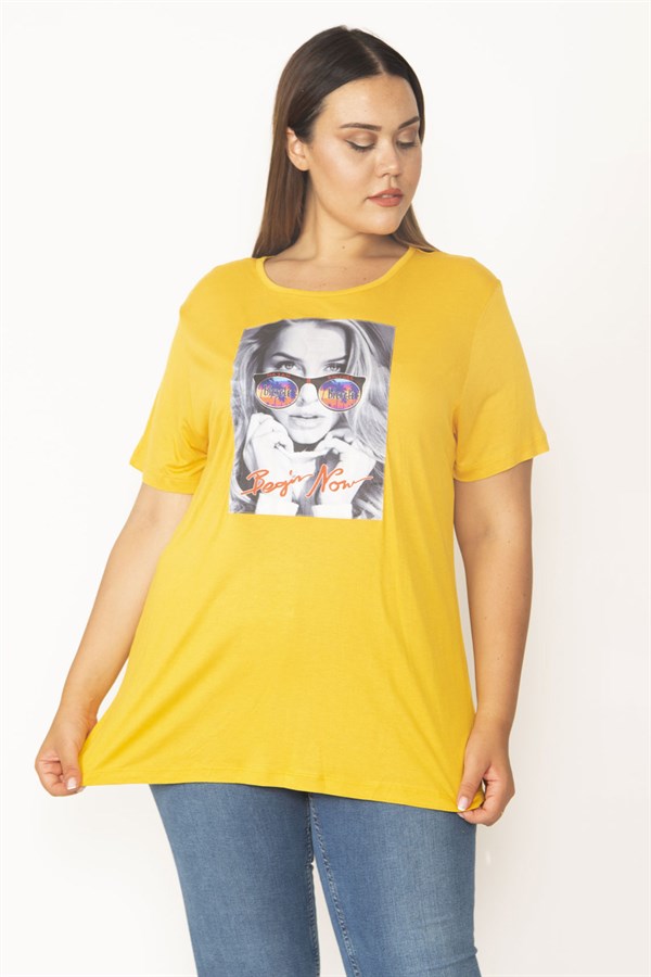 Kadın Sarı Dijital Baskılı Viskon Bluz 65N27410