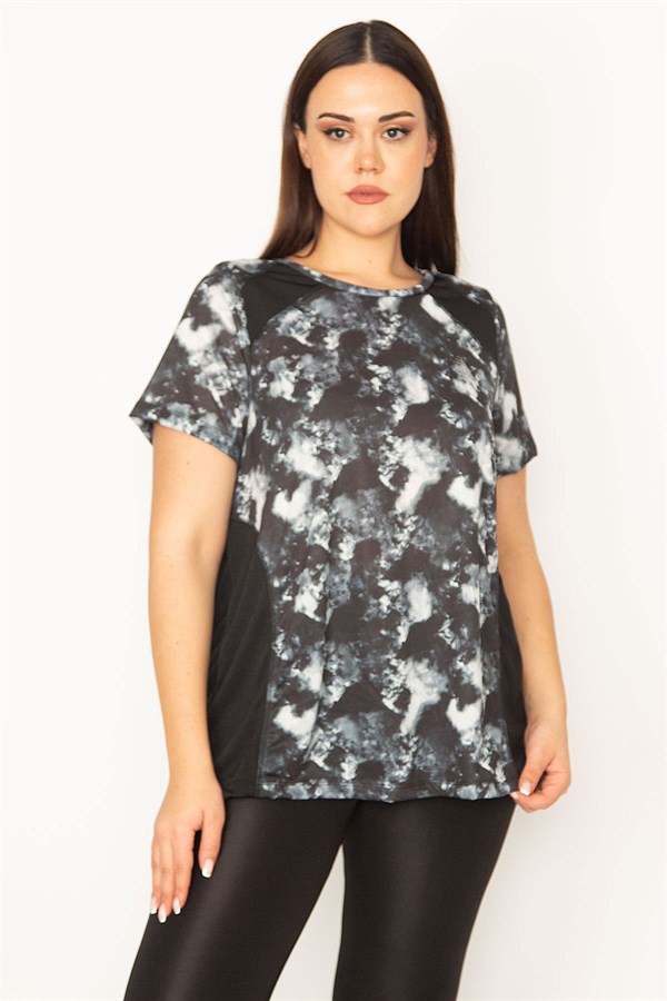 KADIN SİYAH OMUZ VE YAN KUPLARI GARNİLİ SPOR BLUZ