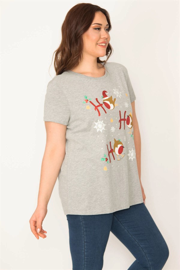 KADIN GRİ SİM BASKILI BLUZ