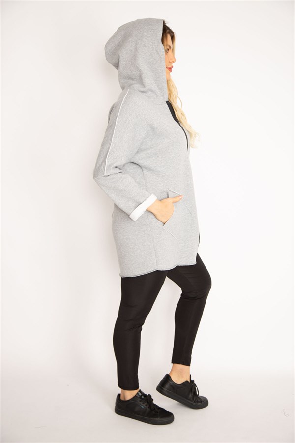Kadın Antrasit Ön Fermuarlı Cep Ve Kapşonlu Mont 65N35108