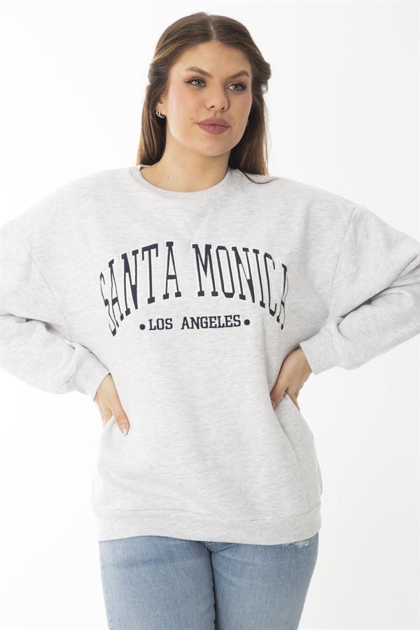 Women's Plus Size Gray Embroidered Print Detailed Swatshirt 65N37010