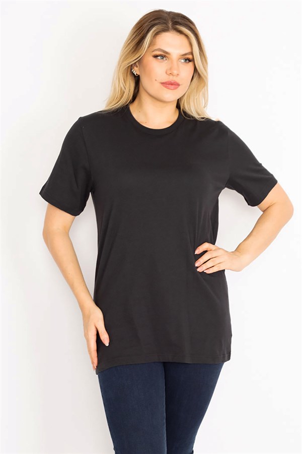 Women's Black Crew Neck Basic Blouse 65N35424
