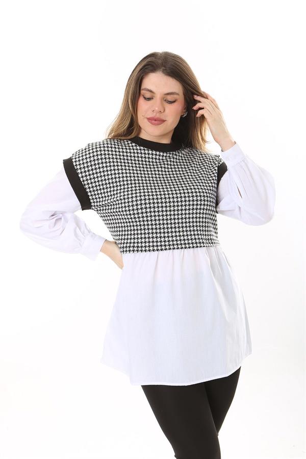 Kadın Büyük Beden Beyaz Kazayağı Ve Poplin Kombinli Tunik 65N37577