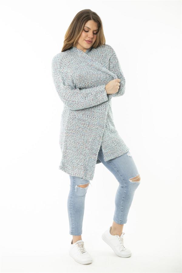 Kadın Büyük Beden Renkli Triko Kalın Hırka 65N37134