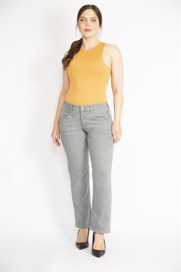 Kadın Gri Büyük Beden 5 Cepli Kot Pantolon