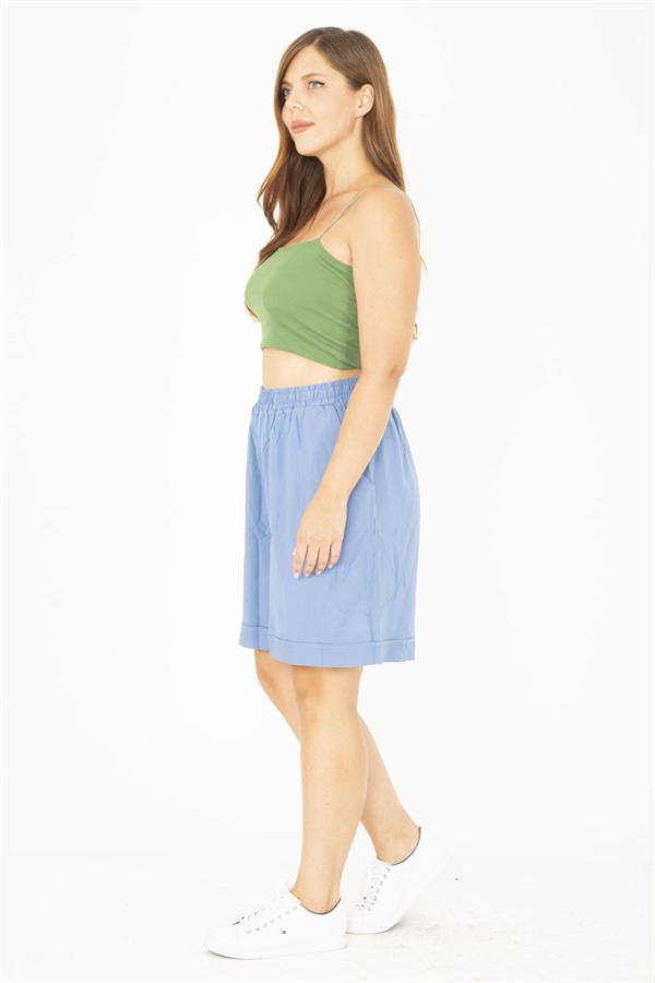 Kadın Büyük Beden Antrasit Dokuma Viskon Kumaş Beli Lastikli Şort 65N36801