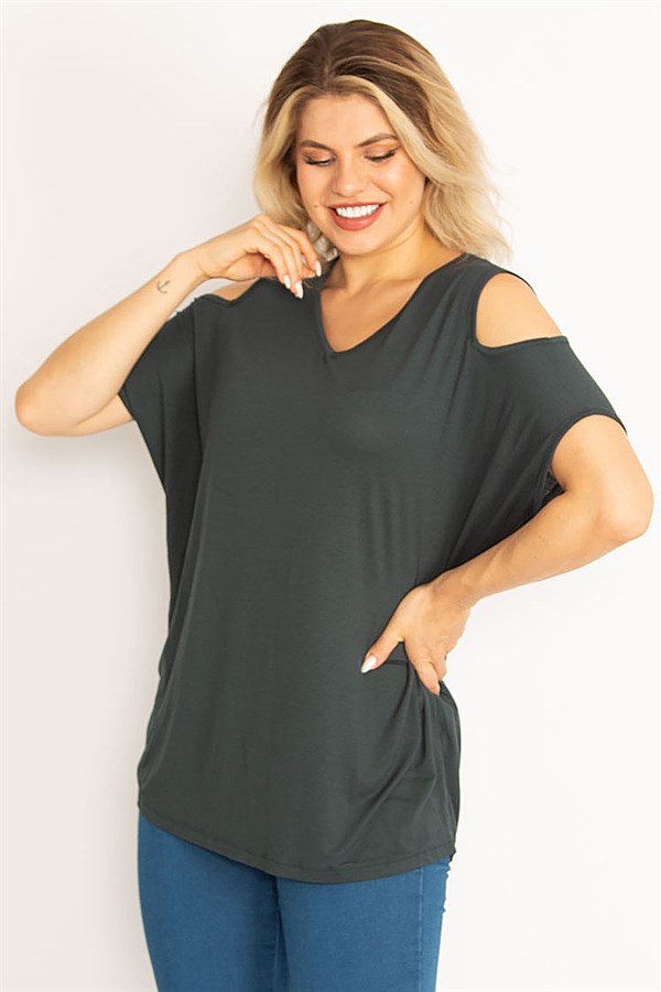 Kadın Yeşil Omuz Dekolteli Bluz 65N34630