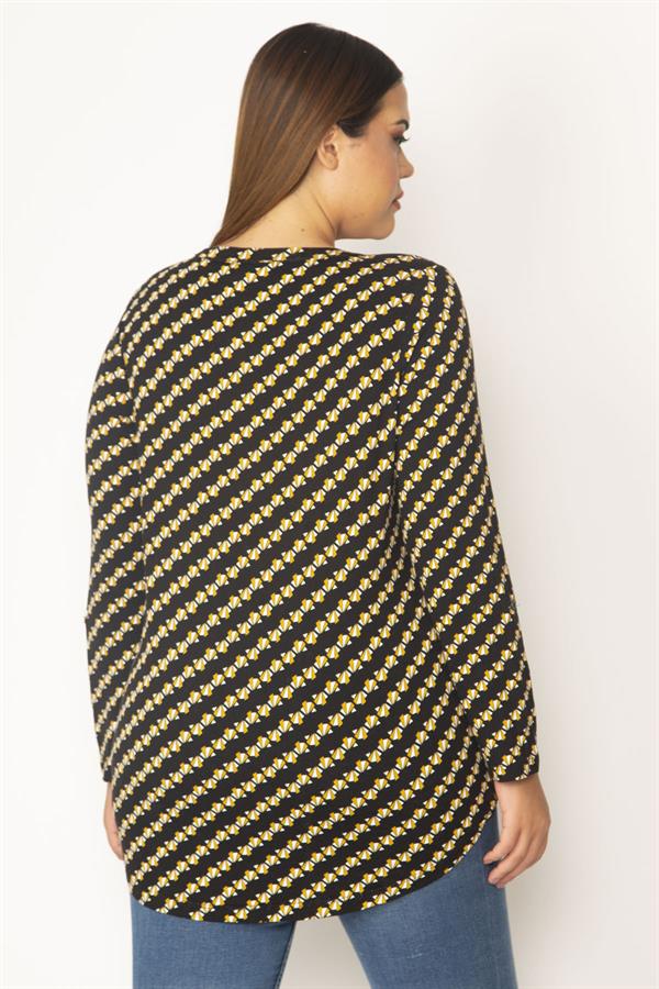 Kadın Siyah Ön Pat Fermuarlı Viskon Bluz 65N28620