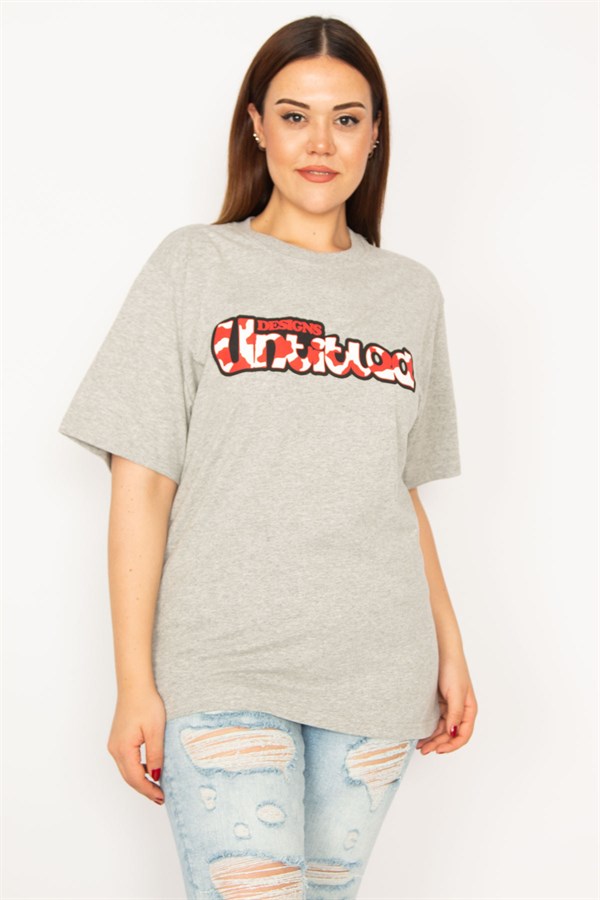 Kadın Gri Dijital Baskılı Pamuklu Kumaş Bluz 65N33273