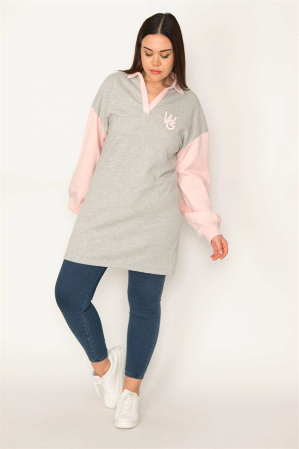 WOMEN'S GRAY POLO COLLAR SWEATSHIRT