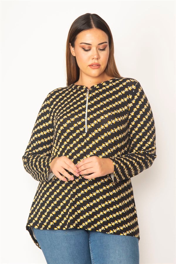 Kadın Siyah Ön Pat Fermuarlı Viskon Bluz 65N28620